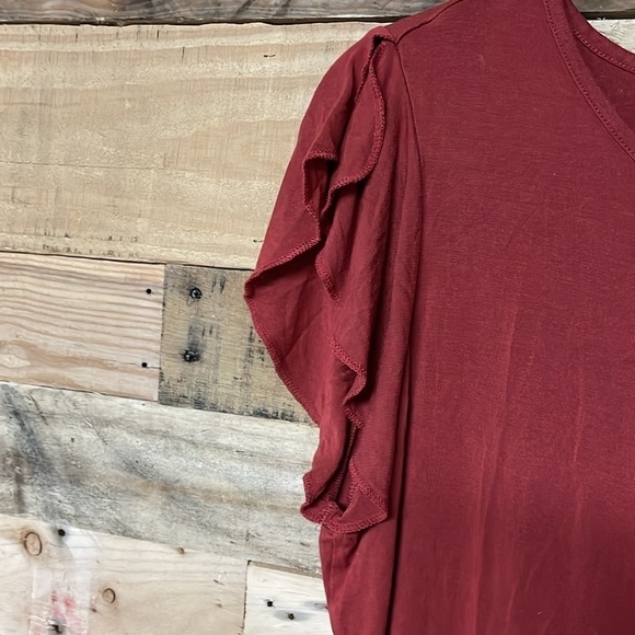 Tahari size XL rust color ruffle sleeve short viscose/spandex t-shirt - Picture 2 of 5
